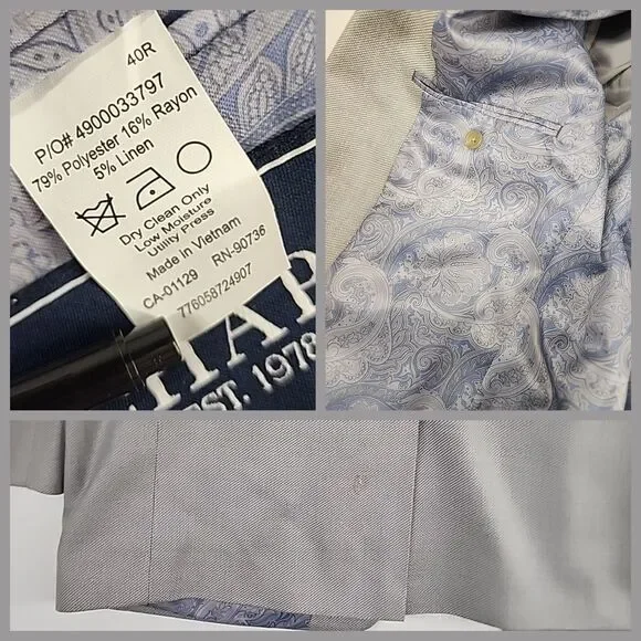 Chaps 40R | Solid Light Gray Sport Coat Blazer Jacket Minimalist Modern Dapper - Picture 8 of 8